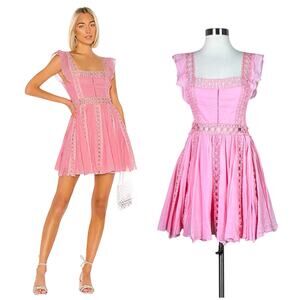 Free People | Verona Pink Lace Trim Flutter Sleeve Fit Flare Mini Dress Small S